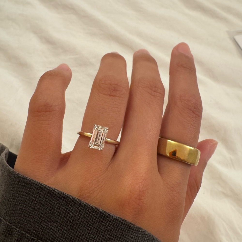 10k solid yellow white gold 2ct emerald lab grown diamond solitaire ring